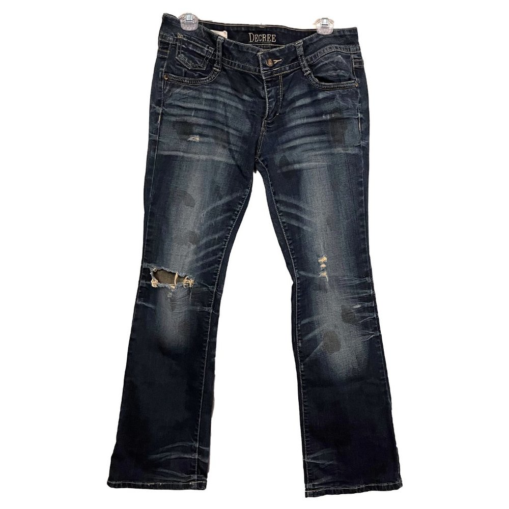 Vintage Distressed/Spotted Jeans Boot Cut Low-Mid Rise Whiskering and Fading